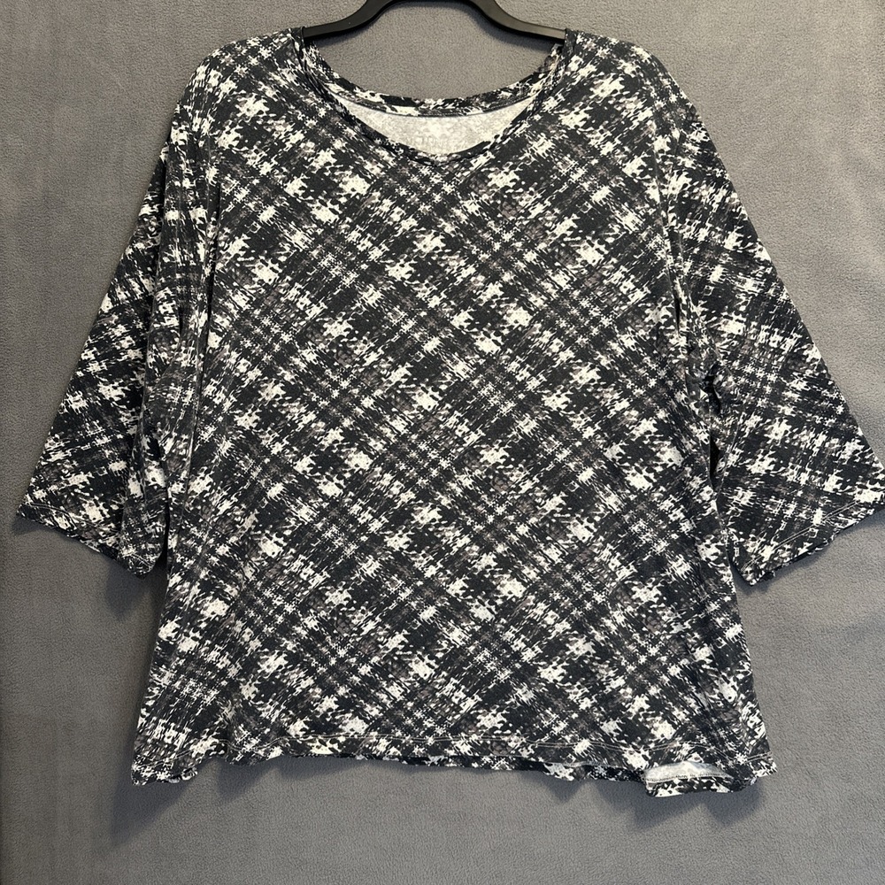 Catherines Suprema Collection 3/4 Sleeve Top Plus Size 3X Black Plaid Stretch